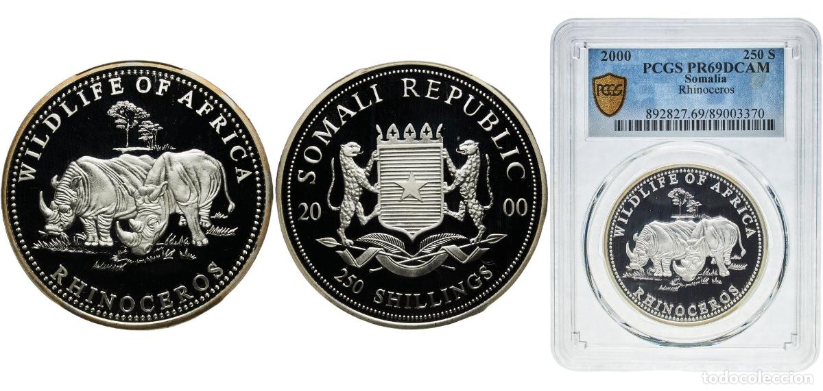 Material numism&aacute;tico: Somalia Republic 2000 250 Shillings (Rhinoceros) Silver (.999) 20g PCGS PR 69