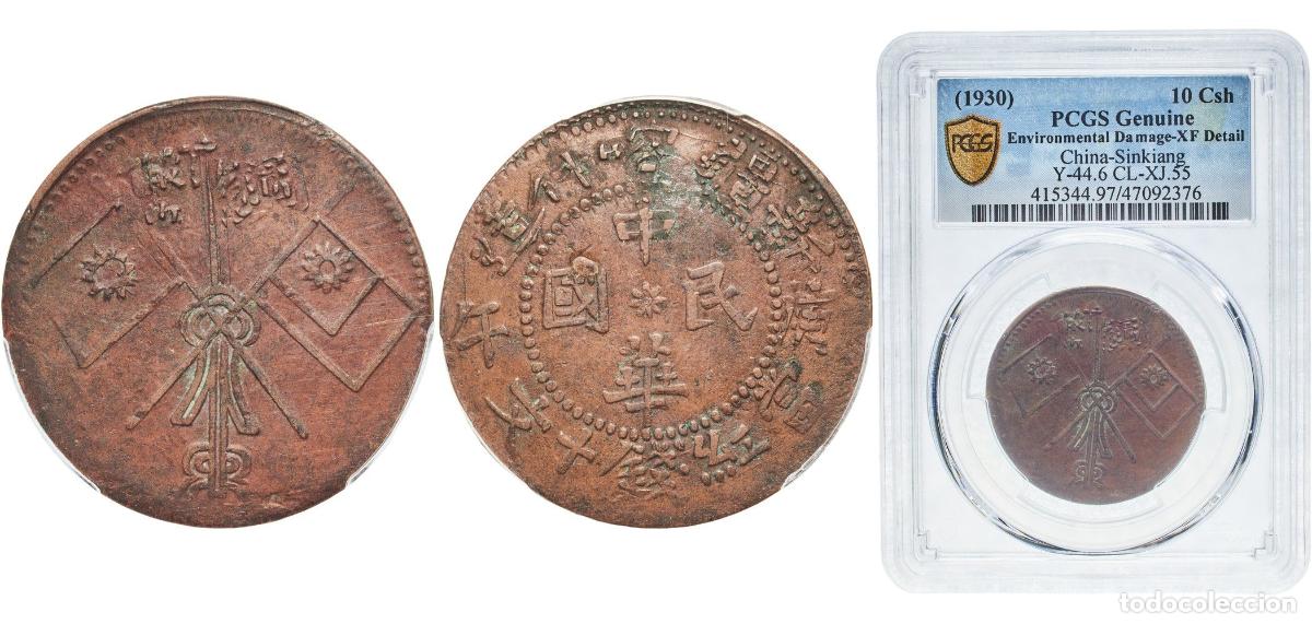 Material numism&aacute;tico: China Sinkiang Province Province of People's Republic of China ND (1930) 10 Cash (Kashgar; type 2;
