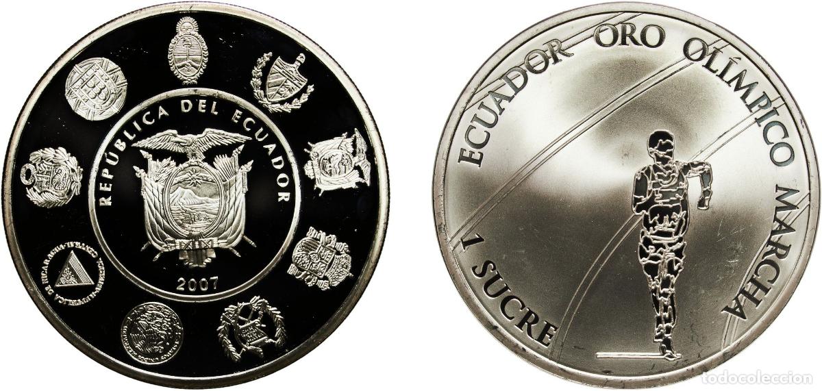 Material numism&aacute;tico: Ecuador Republic 2007 1 Sucre (Olympic racewalking) Silver (.925) Royal Mint of Spain 27g PF KM 11