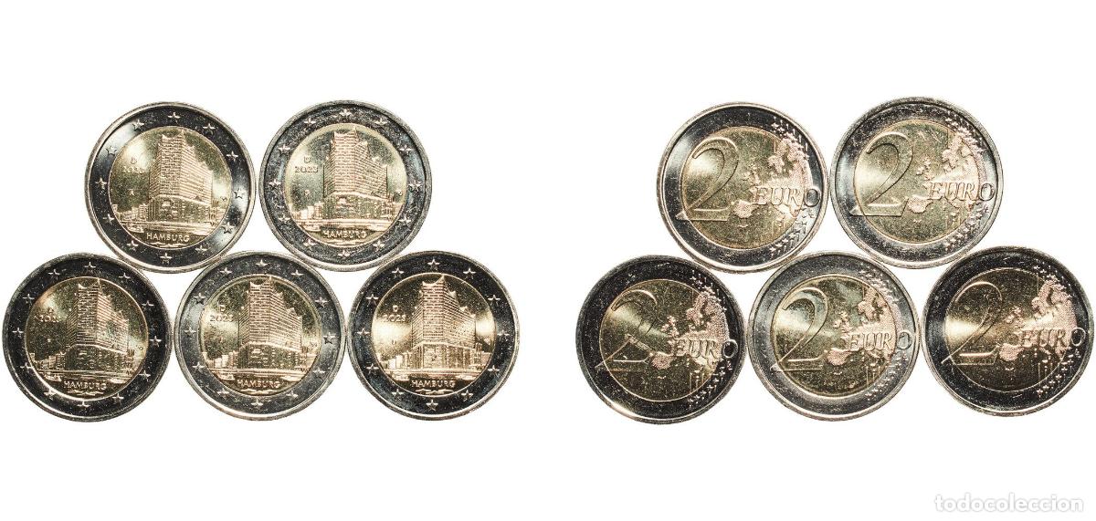 Material numism&aacute;tico: Germany Federal Republic 2023 2 Euros set complete (Bundesl&auml;nder II - &rdquo;Hamburg&rdquo; . A,D,F,G,J) Bimeta
