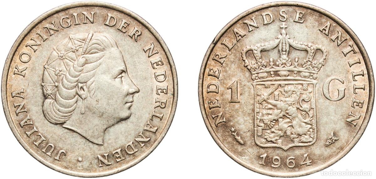 Material numism&aacute;tico: Netherlands Antilles Dutch Colony 1964 1 Gulden - Juliana Silver (.720) (28% copper) Utrecht Mint (