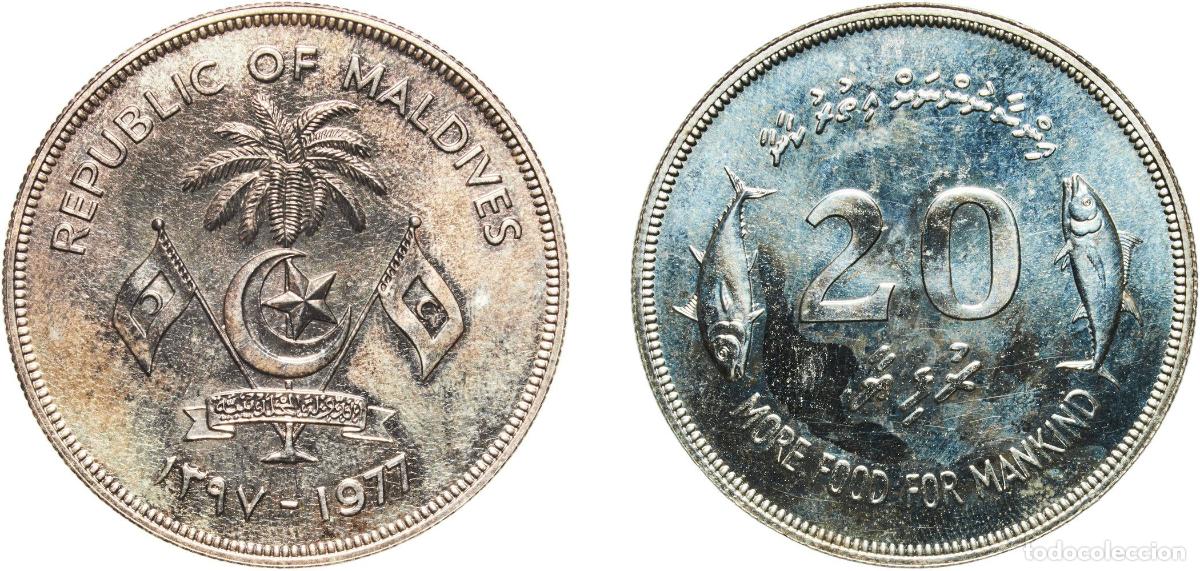 Material numism&aacute;tico: Maldives Second Republic AH1397 (1977) 20 Rufiyaa (FAO) Silver (.500) Royal Mint (15000) 28.47g UN