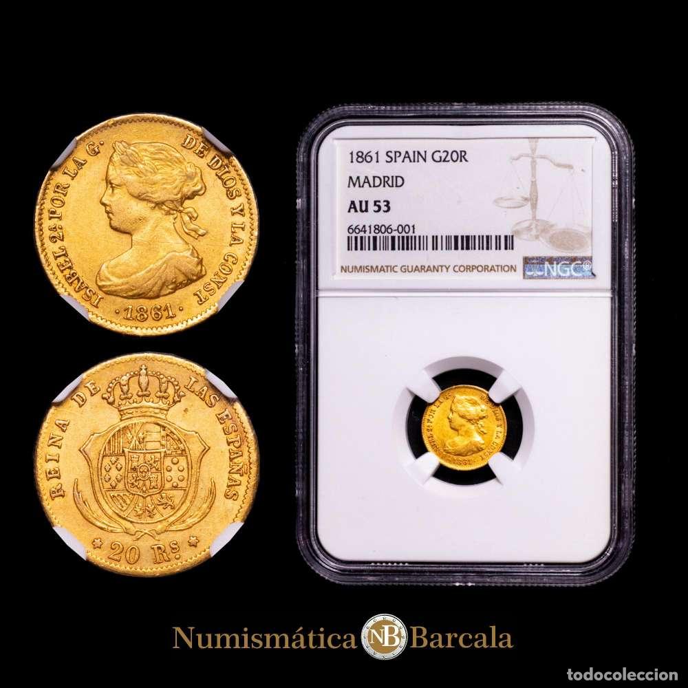 Material numism&aacute;tico: Isabel II (1833-1868). 20 reales. 1861. Madrid. (Cal-672). Au. Encapsulado por NGC AU 53.