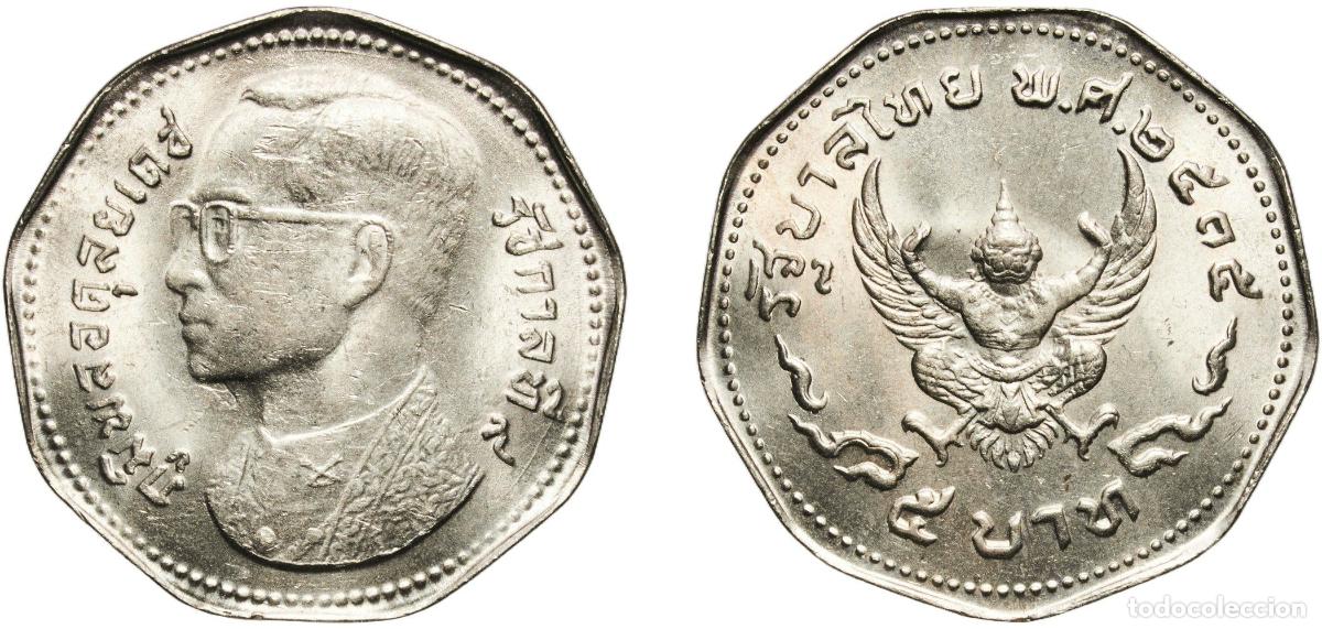 Material numism&aacute;tico: Thailand Kingdom 2515 (1972) 5 Baht - Rama IX Copper-nickel 8.88g UNC Y 98