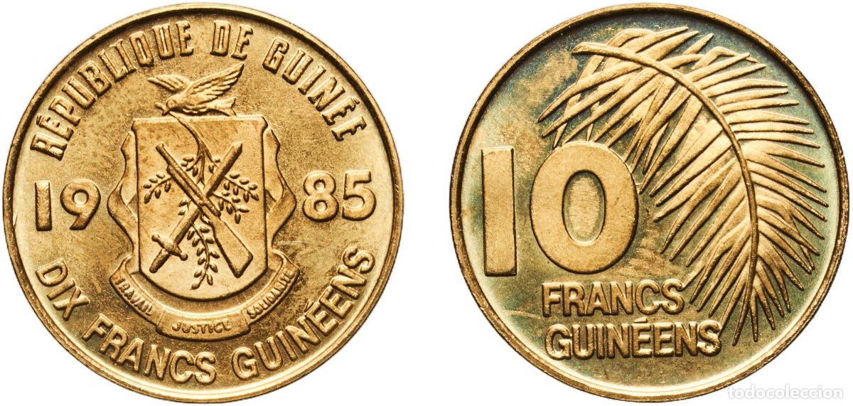 Material numism&aacute;tico: Guinea Republic 1985 10 Francs Guin&eacute;ens Brass clad steel Staatliche M&uuml;nze Baden-W&uuml;rttemberg Mint 3g