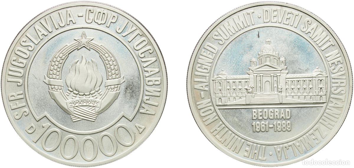 Material numism&aacute;tico: Yugoslavia Socialist Federal Republic ND (1989) 100 000 Dinara (Non-aligned Summit) Silver (.925) B