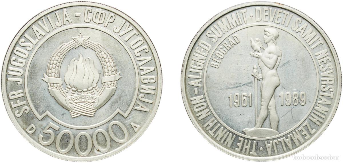 Numismatic Material: Yugoslavia Socialist Federal Republic ND (1989) 50 000 Dinara (Non-aligned Summit) Silver (.925) Be