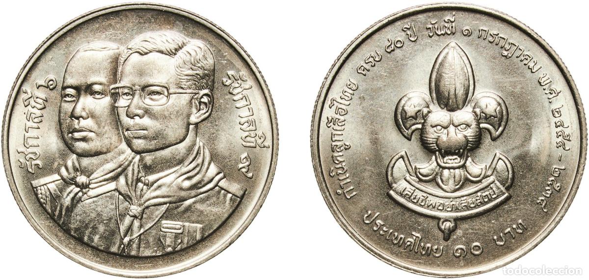 Material numism&aacute;tico: Thailand Kingdom 2534 (1991) 10 Baht - Rama IX (Thai Boy Scouts) Copper-nickel (650000) 15g UNC Y