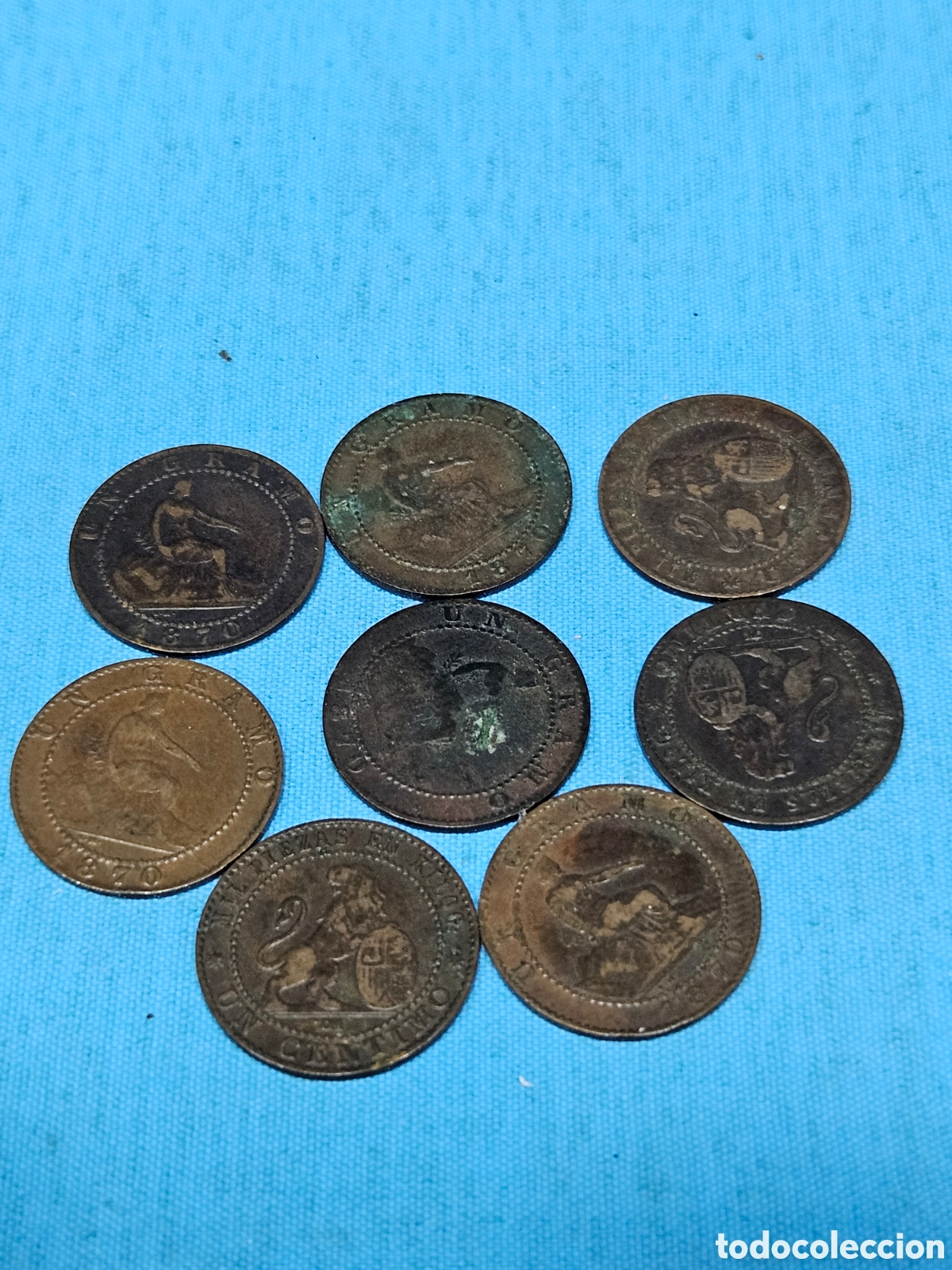 Materiale numismatico: 8 MONEDAS UN CENTAVO 1870. MIL PIEZAS UN KILOG. UN GRAMO