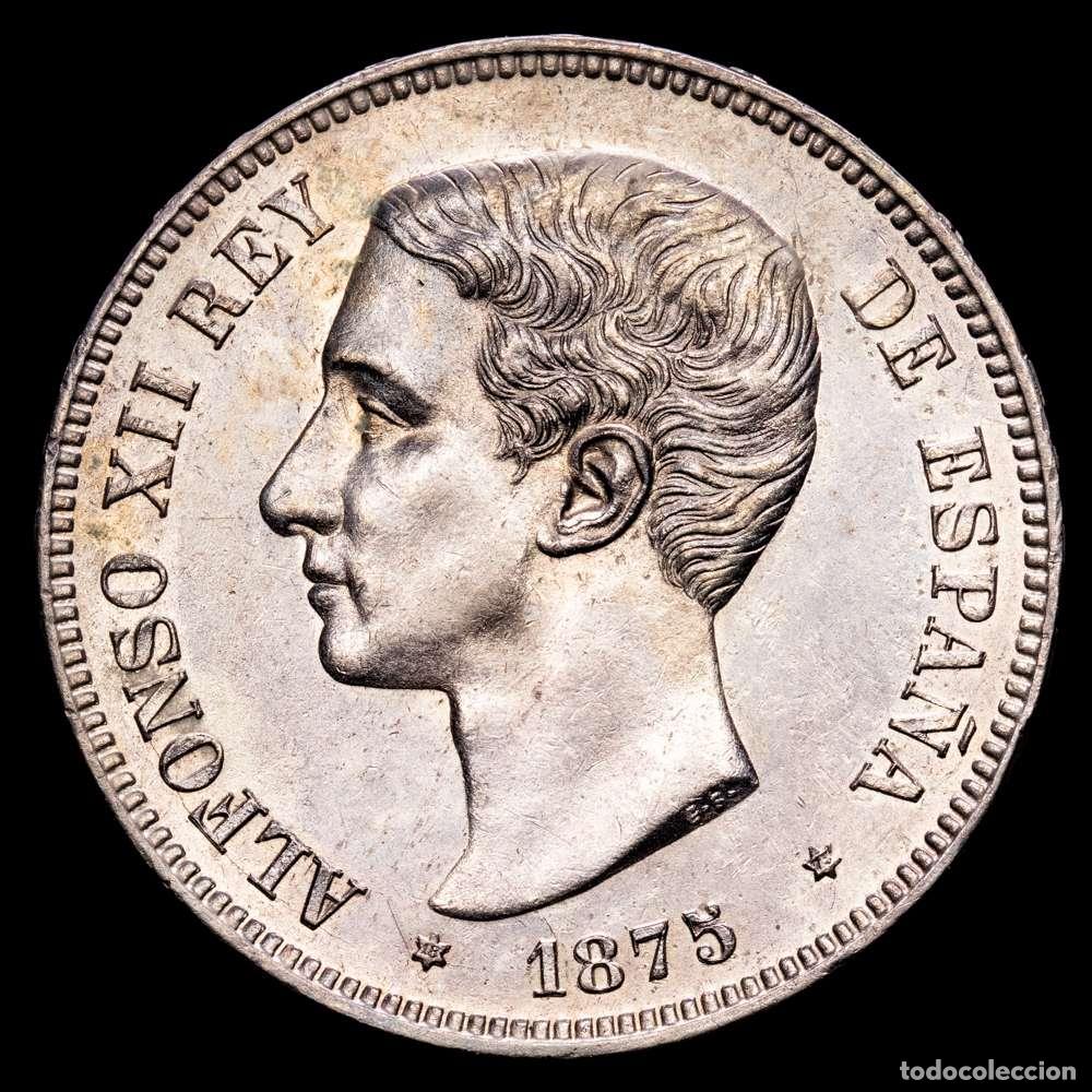 Material numism&aacute;tico: Alfonso XII. 5 Pesetas. (24,83 g.). Madrid. 1875 *18-75*. Ensayador DE&middot;M. AC-35. EBC+.