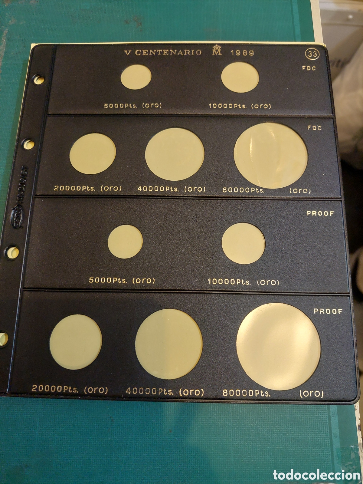 Material numism&aacute;tico: 33 HOJA PARDO V CENTENARIO 1989 ORO - Foto 1