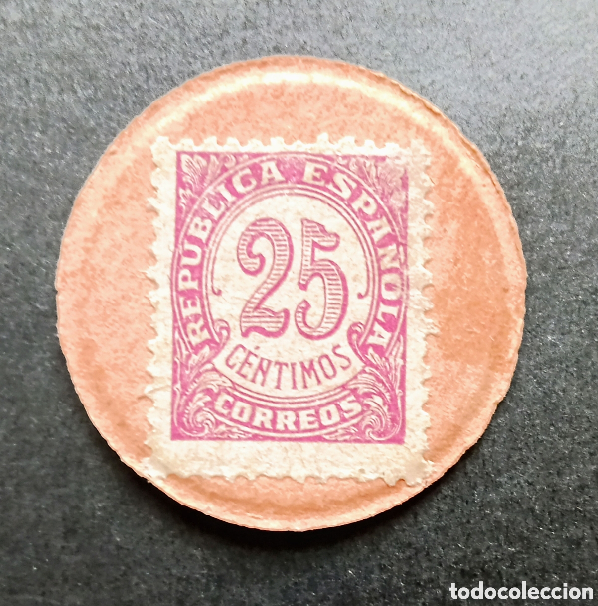 Material numism&aacute;tico: CARTON MONEDA CON SELLO DE 25 CTM II REPUBLICA ESPA&Ntilde;OLA AUT&Eacute;NTICO