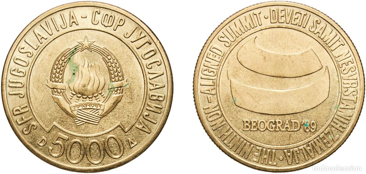 Material numism&aacute;tico: Yugoslavia Federal Republic 0 5000 Dinara (Non-aligned Summit) Nickel brass (Copper 75%, Zinc 21%,