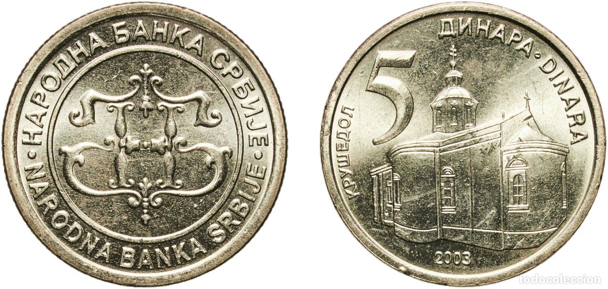 Material numism&aacute;tico: Serbia Republic 2003 5 Dinars Nickel brass (70% Copper, 12% Nickel, 18% Zinc) Belgrade Mint (151700