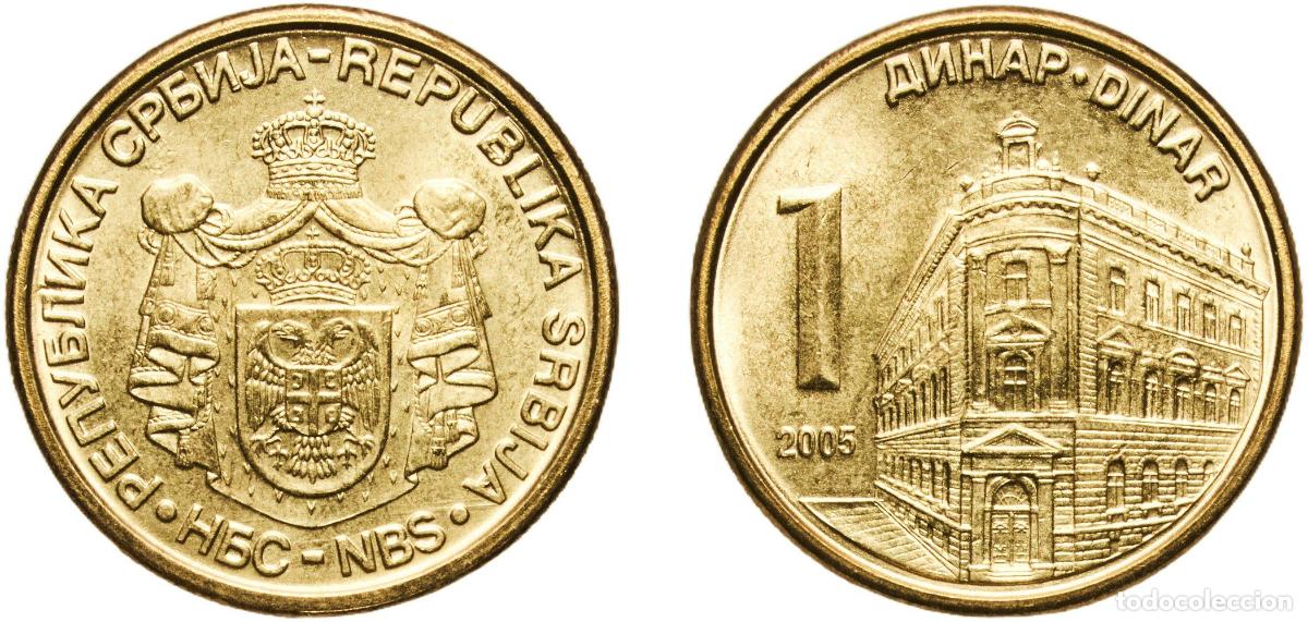 Material numism&aacute;tico: Serbia Republic 2005 1 Dinar (1st Coat of Arms; Non-magnetic) Nickel brass (75% Copper, 0.5% Nickel