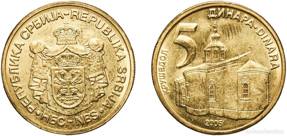 Material numism&aacute;tico: Serbia Republic 2005 5 Dinars (1st Coat of Arms; Non-magnetic) Nickel brass (75% Copper, 0.5% Nicke