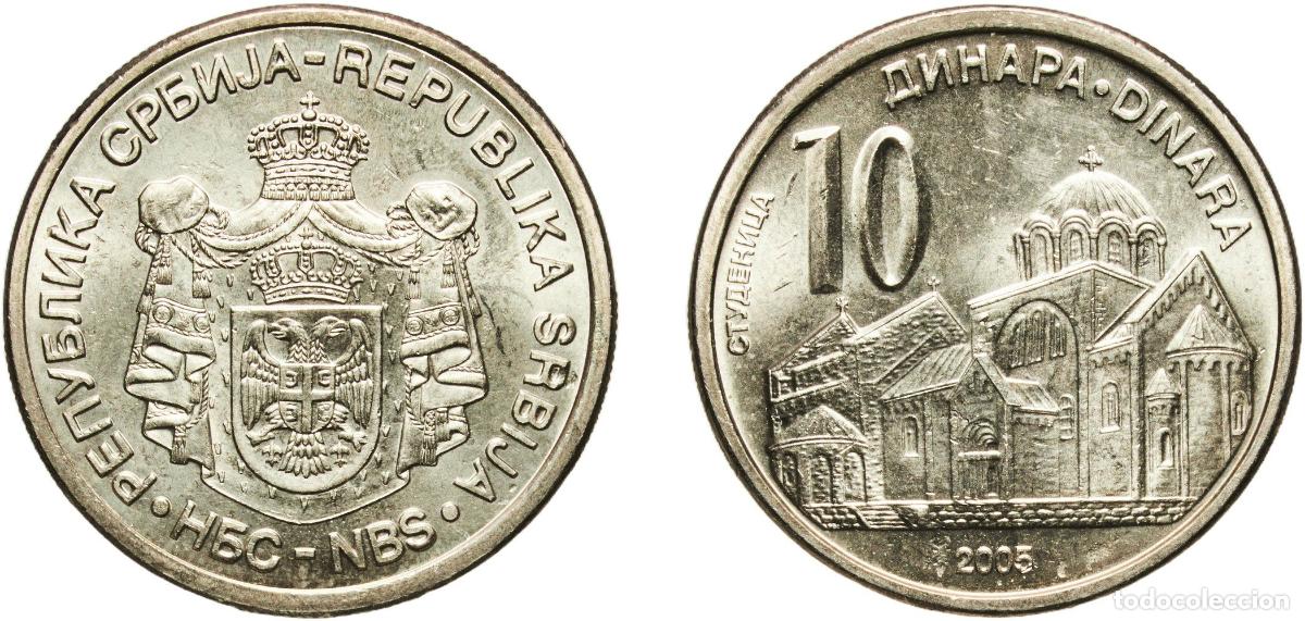 Material numism&aacute;tico: Serbia Republic 2005 10 Dinara (1st coat of arms) Nickel brass (70% Copper, 12% Nickel, 18% Zinc) B