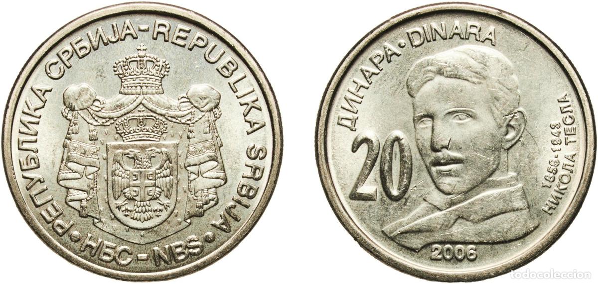 Material numism&aacute;tico: Serbia Republic 2006 20 Dinars (Nikola Tesla) Nickel brass (70% Copper, 18% Zinc, 12% Nickel,) Belg