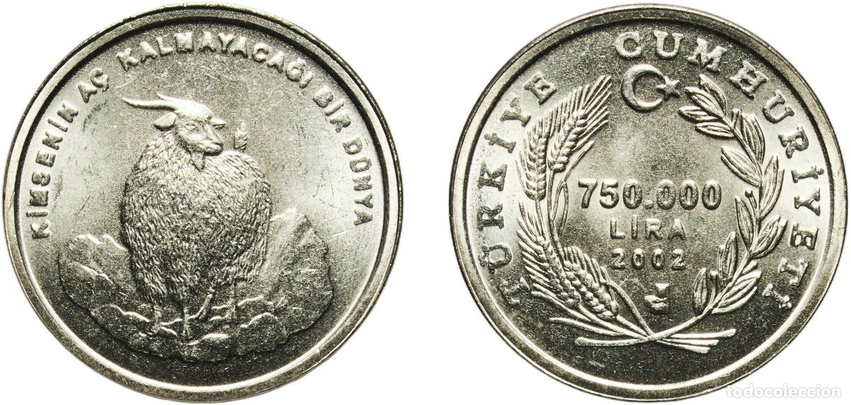 Material numism&aacute;tico: Turkey Republic 2002 750 000 Lira (FAO) Copper-nickel (301300) 6.33g UNC KM 1162