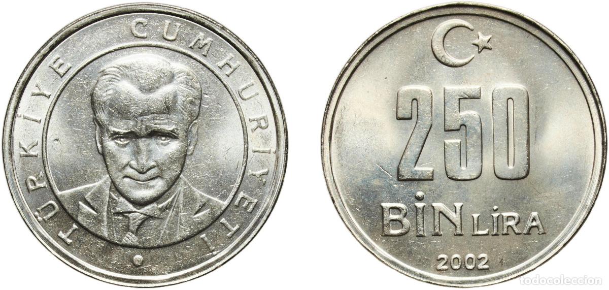 Material numism&aacute;tico: Turkey Republic 2002 250 000 Lira Nickel brass (65% Copper, 18% Nickel, 17% Zinc) (68740000) 6.39g