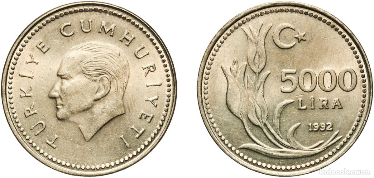 Material numism&aacute;tico: Turkey Republic 1992 5000 Lira Nickel brass (69.5% Copper, 18% Zinc, 12% Nickel, 0.5% Manganese) (2