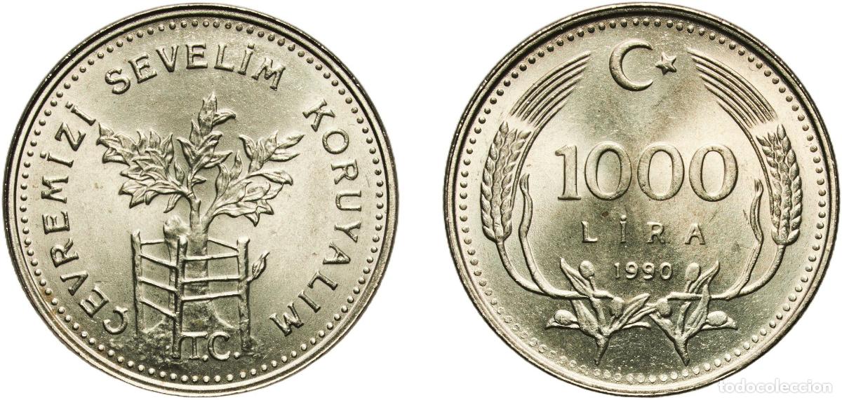 Material numism&aacute;tico: Turkey Republic 1990 1000 Lira (Environmental Protection) Nickel brass (69.5% Copper, 18% Zinc, 12%