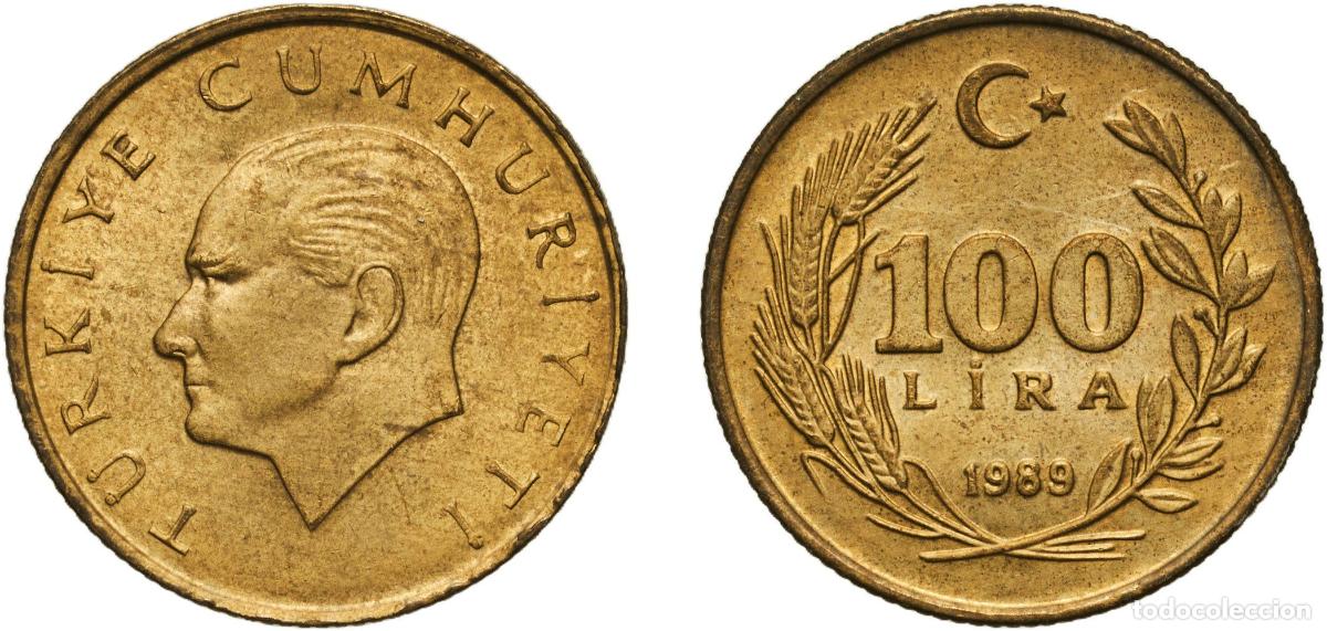 Material numism&aacute;tico: Turkey Republic 1989 100 Lira Brass (70% Copper, 30% Zinc) Turkish State Mint (233750000) 3.94g UNC