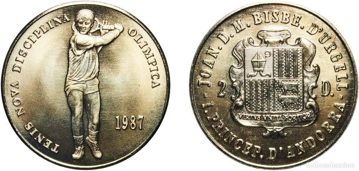Material numism&aacute;tico: Andorra Principalty 1987 2 Diners - Joan Mart&iacute; i Alanis (Tennis new olympic discipline) Copper-nick
