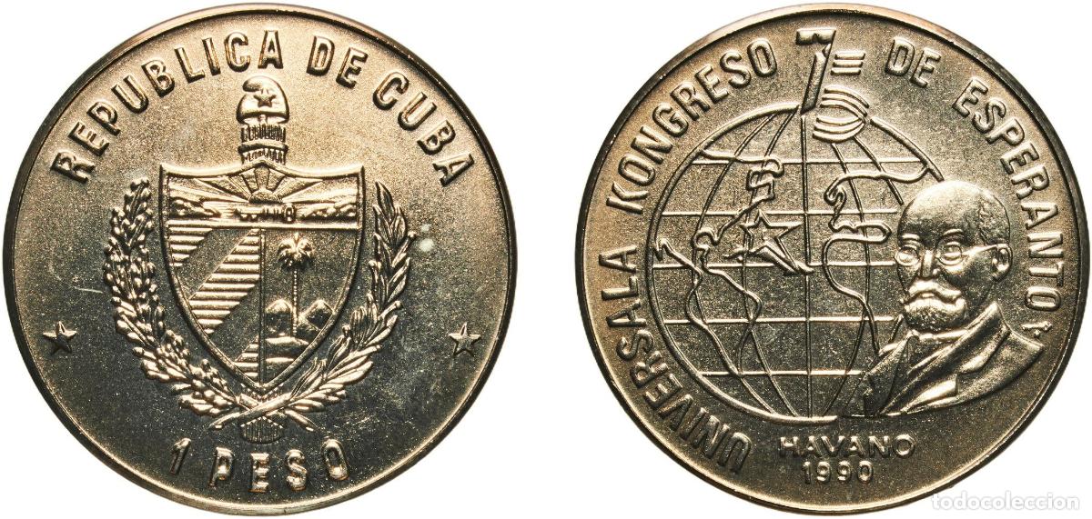 Material numism&aacute;tico: Cuba Second Republic 1990 1 Peso (Esperanto Congress) Copper-nickel Empresa Cubana de Acu&ntilde;aciones M