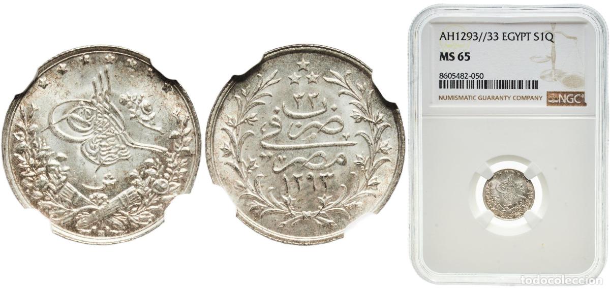 Material numism&aacute;tico: Egypt Arab Republic of Egypt AH1293 //33 (1908) H 1 Qirsh - Abdul Hamid II Original luster Silver (