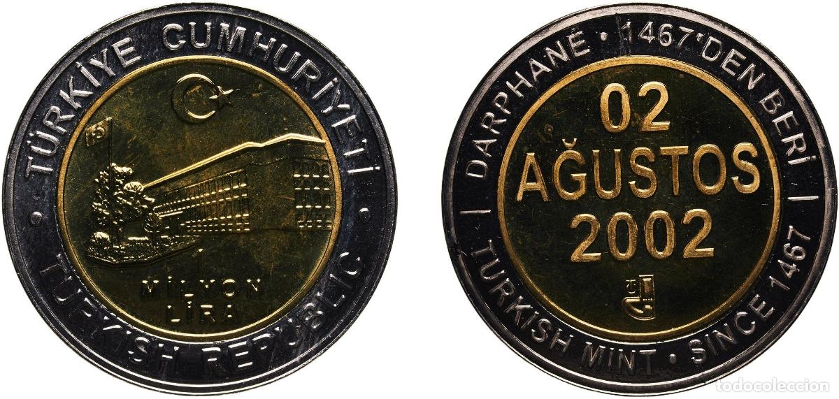 Material numism&aacute;tico: Turkey Republic 2002 1 000 000 Lira (Istanbul Mint) Bimetallic: brass centre in copper-nickel ring