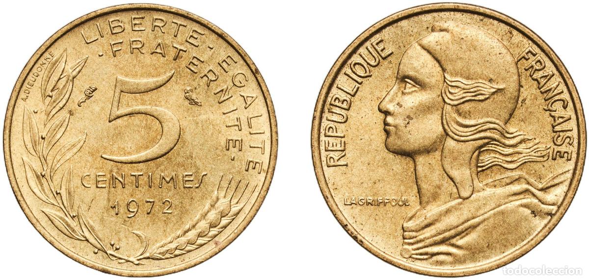 Material numism&aacute;tico: France Fifth Republic 1972 5 Centimes Copper-aluminium-nickel (92% Copper, 6% Aluminium, 2% Nickel)
