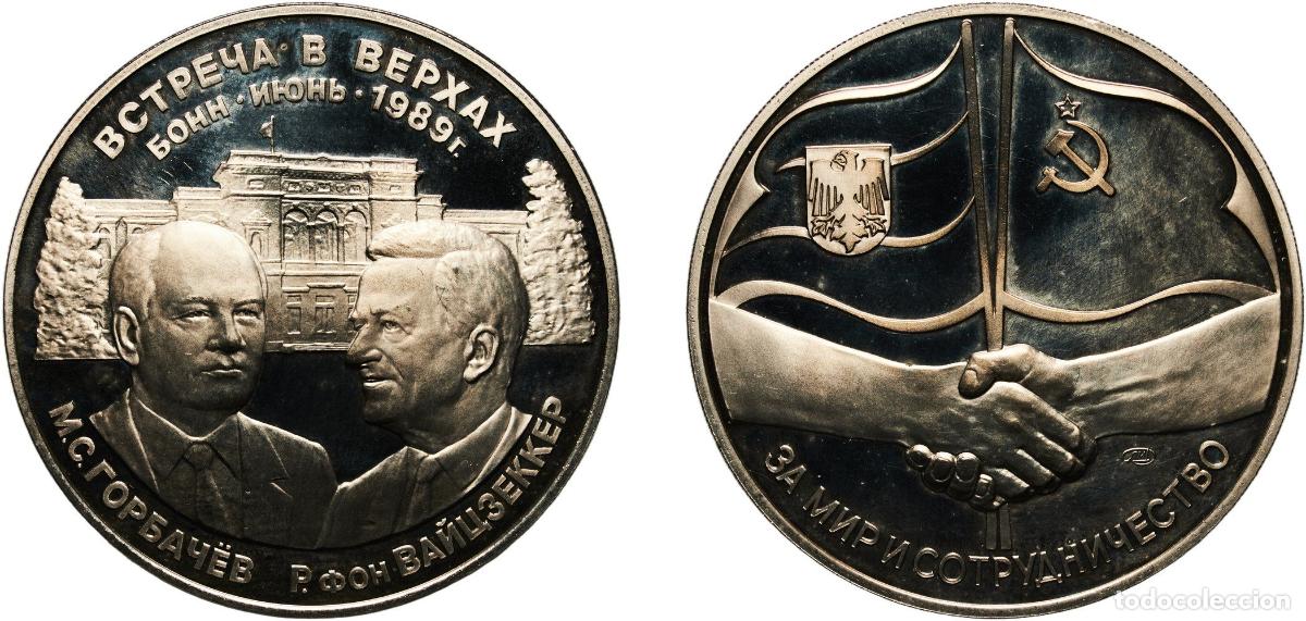 Material numism&aacute;tico: Russia Soviet Union Russian SFSR 1989 ЛМД Medal - Gorbachev Weizs&auml;cker Meeting Bonn 1989 Copper-nic