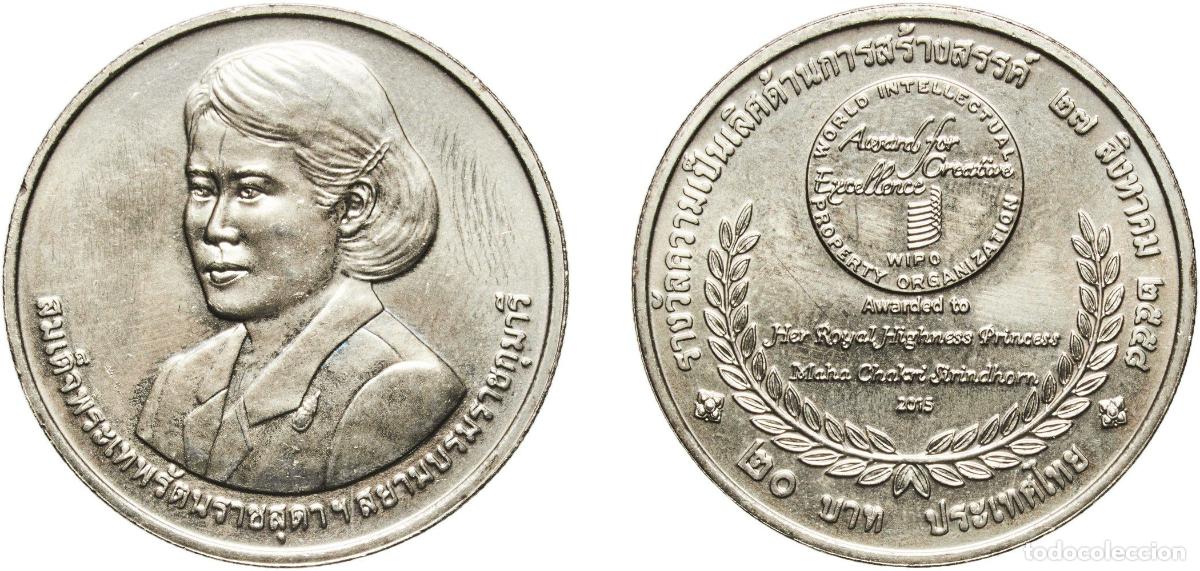 Material numism&aacute;tico: Thailand Kingdom 2558 (2015) 20 Baht - Rama IX (Posthumous; WIPO Award for Princess Sirindhorn) Cop