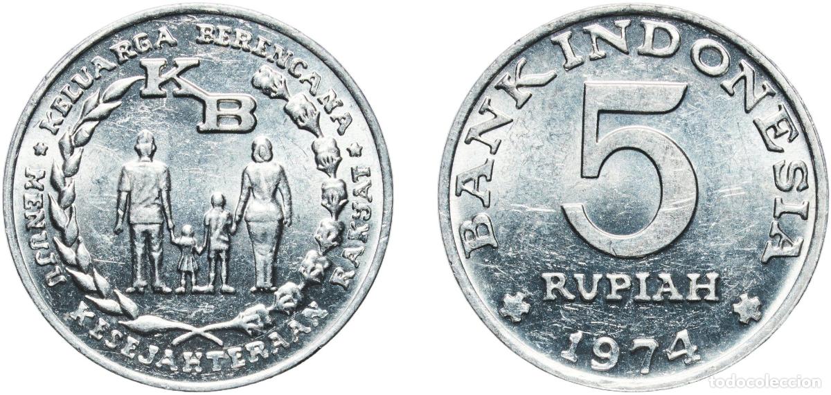 Material numism&aacute;tico: Indonesia Republic 1974 5 Rupiah (FAO) Aluminium Perum Peruri Mint (447910000) 3g UNC KM 37 Sch&ouml;n