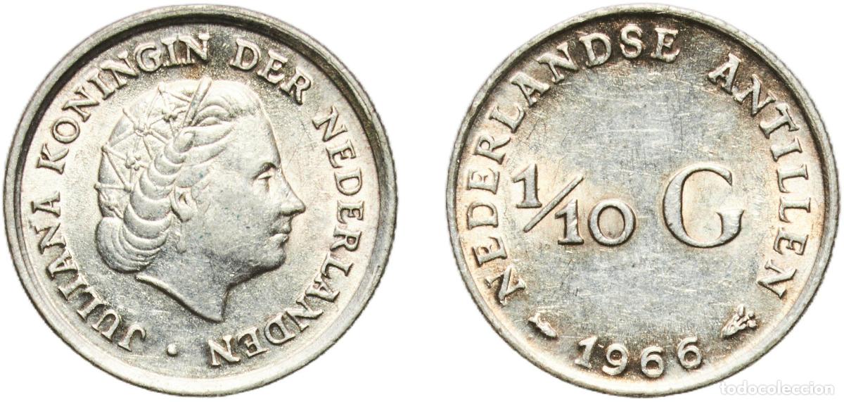 Material numism&aacute;tico: Netherlands Antilles Dutch colony 1966 ⅒ Gulden - Juliana Silver (.640) (36% copper) Utrecht Mint (