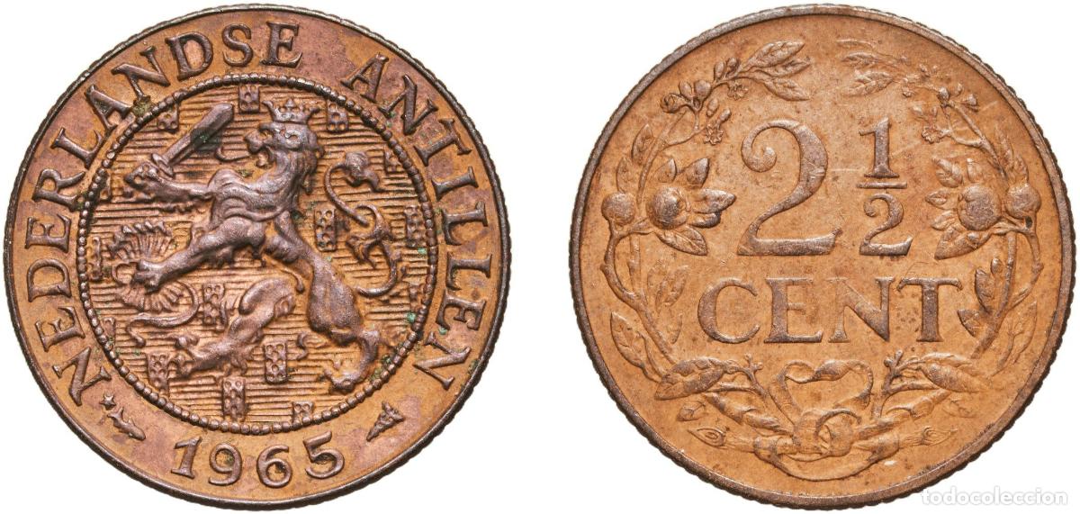 Material numism&aacute;tico: Netherlands Antilles Dutch Colony 1965 2&frac12; Cents Bronze (95% copper, 4% zinc, 1% tin) Utrecht Mint (