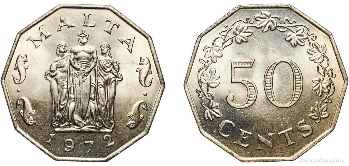 Material numism&aacute;tico: Malta Constitutional Monarchy 1972 50 Cents Copper-nickel (75% Copper, 25% Nickel) Royal Mint (3353