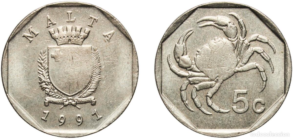 Material numism&aacute;tico: Malta Republic 1991 5 Cents Copper-nickel Malta Mint 3.54g AU KM 95 Sch&ouml;n 94