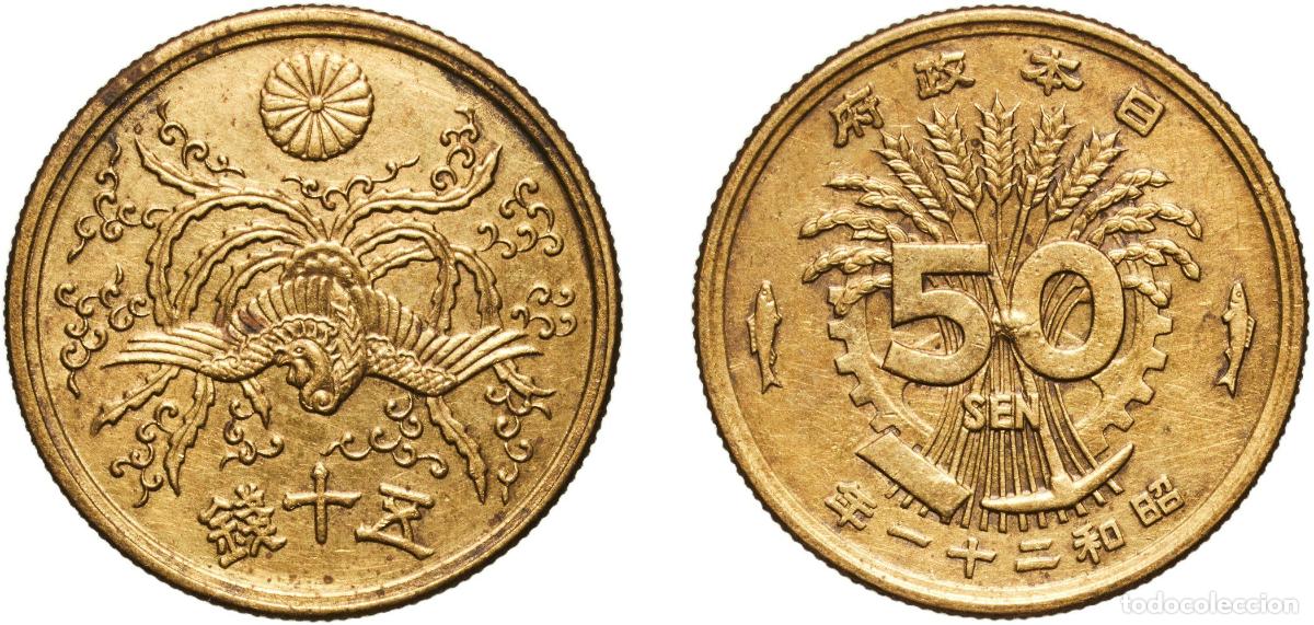 Material numism&aacute;tico: Japan Empire 21 (1946) 50 Sen - Shōwa Brass (268161000) 4.37g AU Y 67 JNDA 01-18 Sch&ouml;n 44 JC 09-18