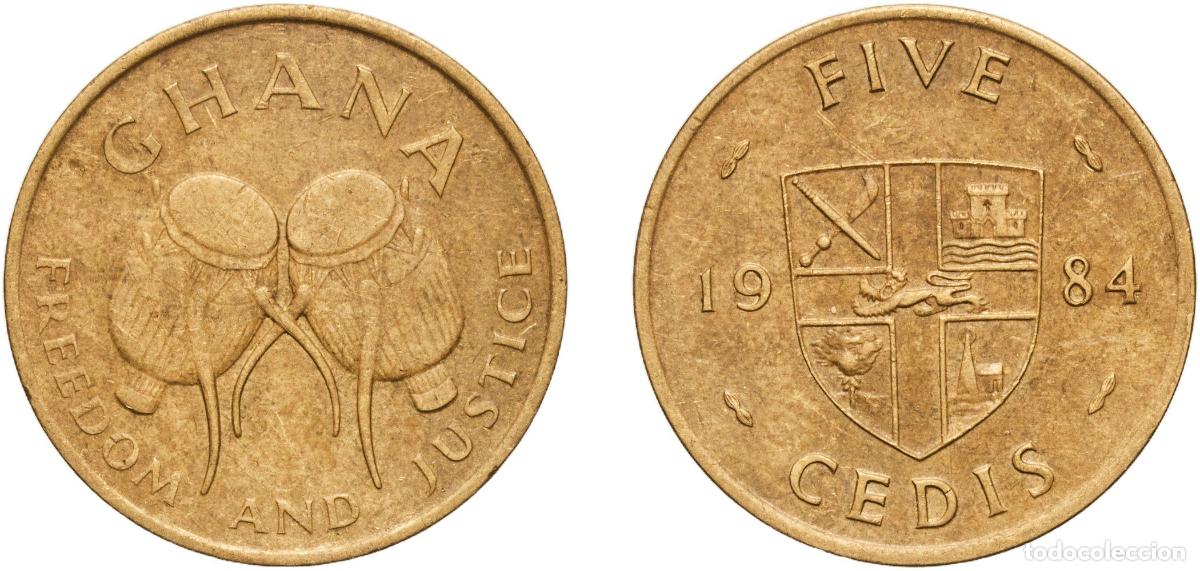 Material numism&aacute;tico: Ghana Republic 1984 5 Cedis Nickel brass Royal Mint (88920000) 3.91g AU KM 26 Sch&ouml;n 28