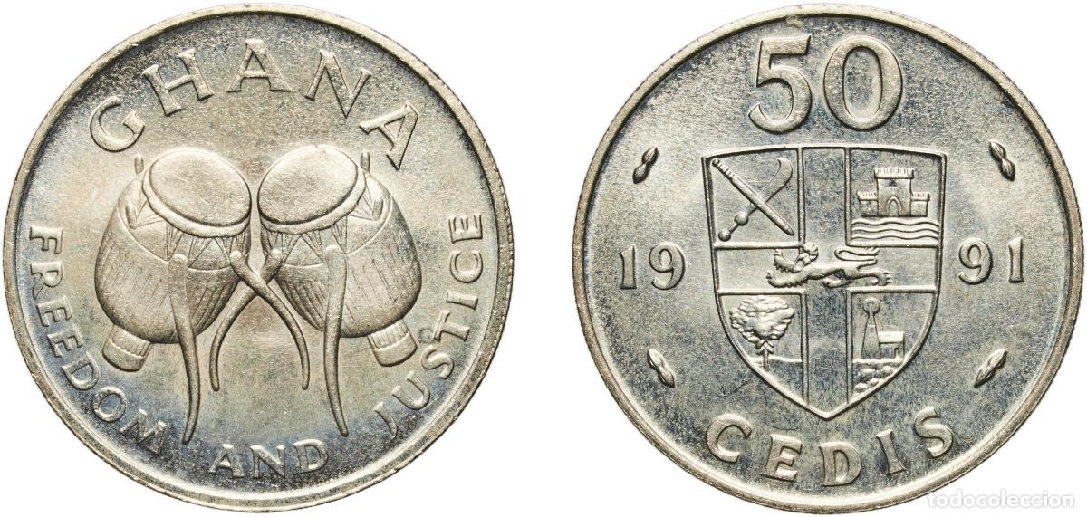 Material numism&aacute;tico: Ghana Republic 1991 50 Cedis (non-magnetic) Copper-nickel (75% Copper, 25% Nickel) Royal Mint 7.52g