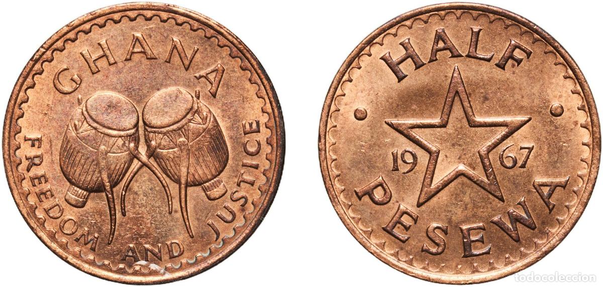Material numism&aacute;tico: Ghana Republic 1967 &frac12; Pesewa Bronze (97% Copper, 0.5% Tin, 2.5% Zinc) Royal Mint (Tower Hill) (3000