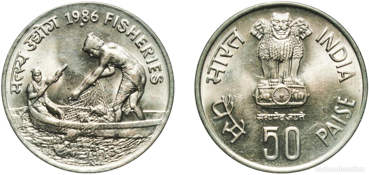 Material numism&aacute;tico: India Republic 1986 &diams; 50 Paise (FAO) Copper-nickel Mumbai Mint 5.04g UNC KM 68