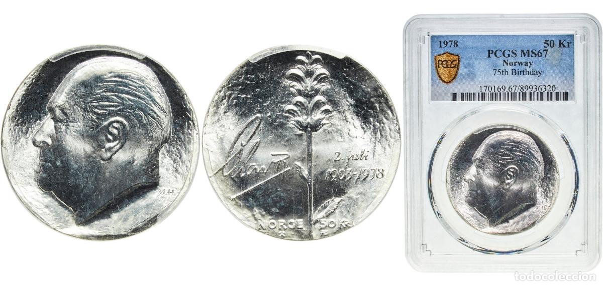Material numism&aacute;tico: Norway Kingdom 1978 50 Kroner - Olav V (King's 75th Birthday) Silver (.925) (Ag 92.5%, Cu 7.5%) Roy
