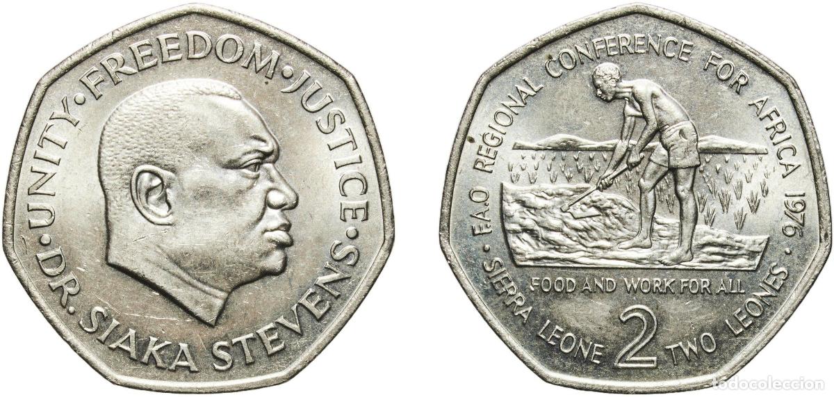 Material numism&aacute;tico: Sierra Leone First Republic 1976 2 Leones (FAO) Copper-nickel (75% Copper, 25% Nickel) Royal Mint (