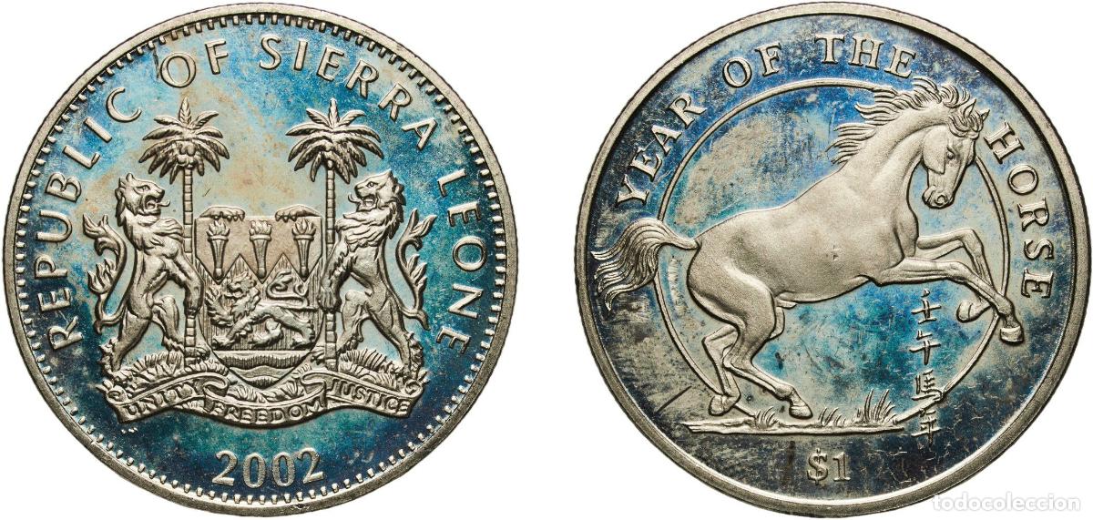 Material numism&aacute;tico: Sierra Leone Second Republic 2002 PM 1 Dollar (Year of the Horse) Copper-nickel Pobjoy Mint 28.68g