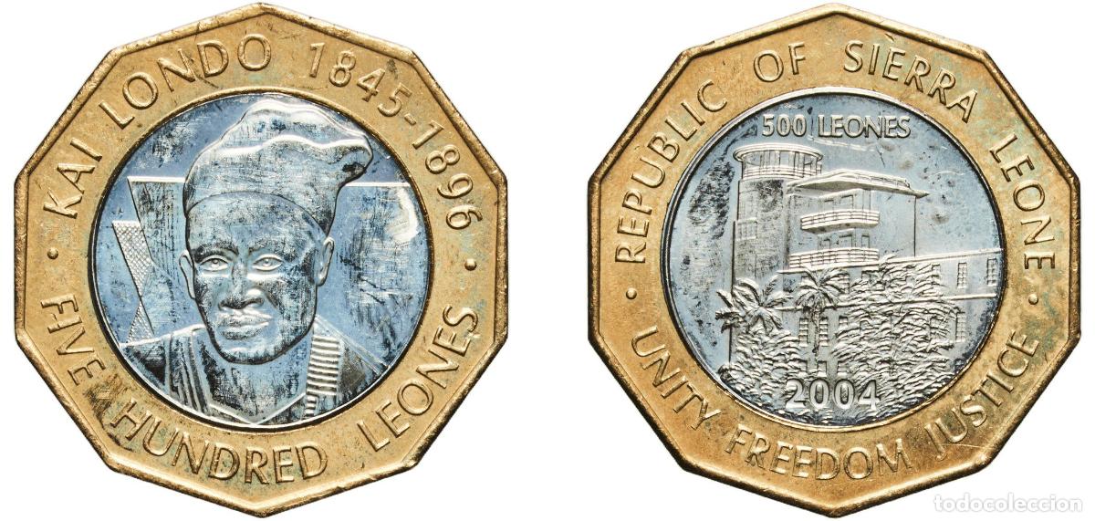 Material numism&aacute;tico: Sierra Leone Second Republic 2004 500 Leones Bimetallic: stainless steel centre in brass ring Royal