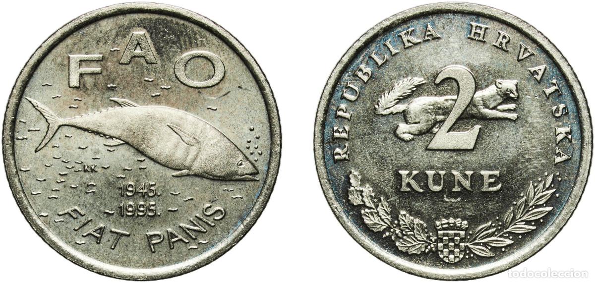 Material numism&aacute;tico: Croatia Republic 1995 2 Kune (FAO) Nickel brass (Cu 65% Zn 23.2% Ni 11.8%) Croatian Mint (500000) 6