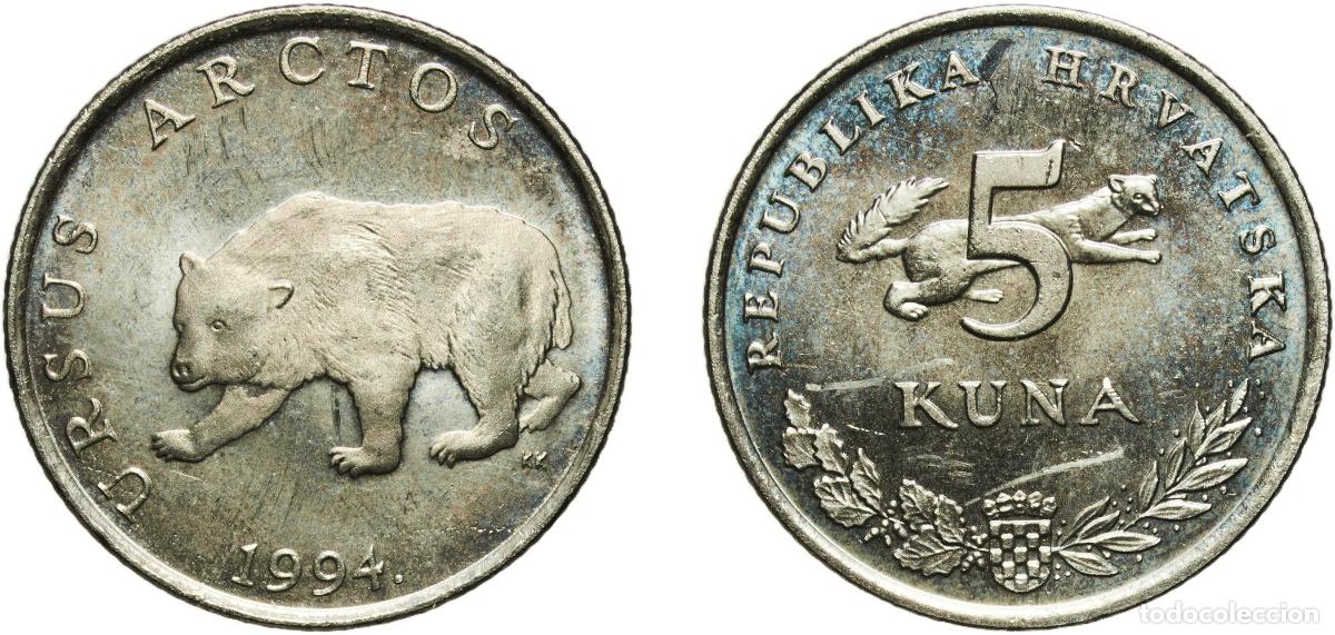 Material numism&aacute;tico: Croatia Republic 1994 5 Kuna (Latin text) Nickel brass (Cu 63.1%, Ni 23.2%, Zn 13.7%) Croatian Mint